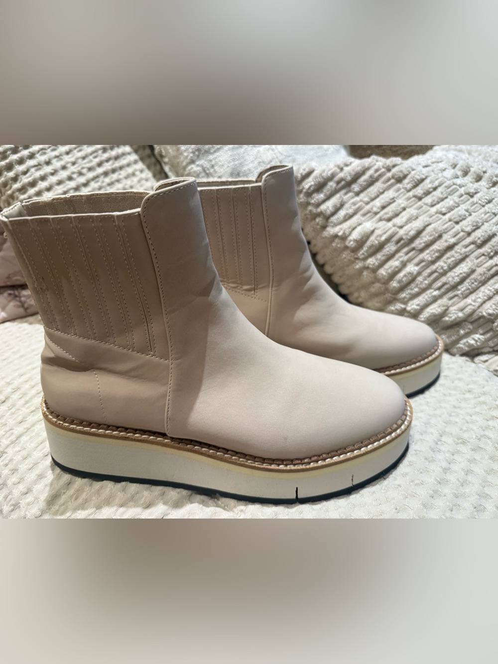 ShuShop Cream Platform Chelsea Ankle Boots